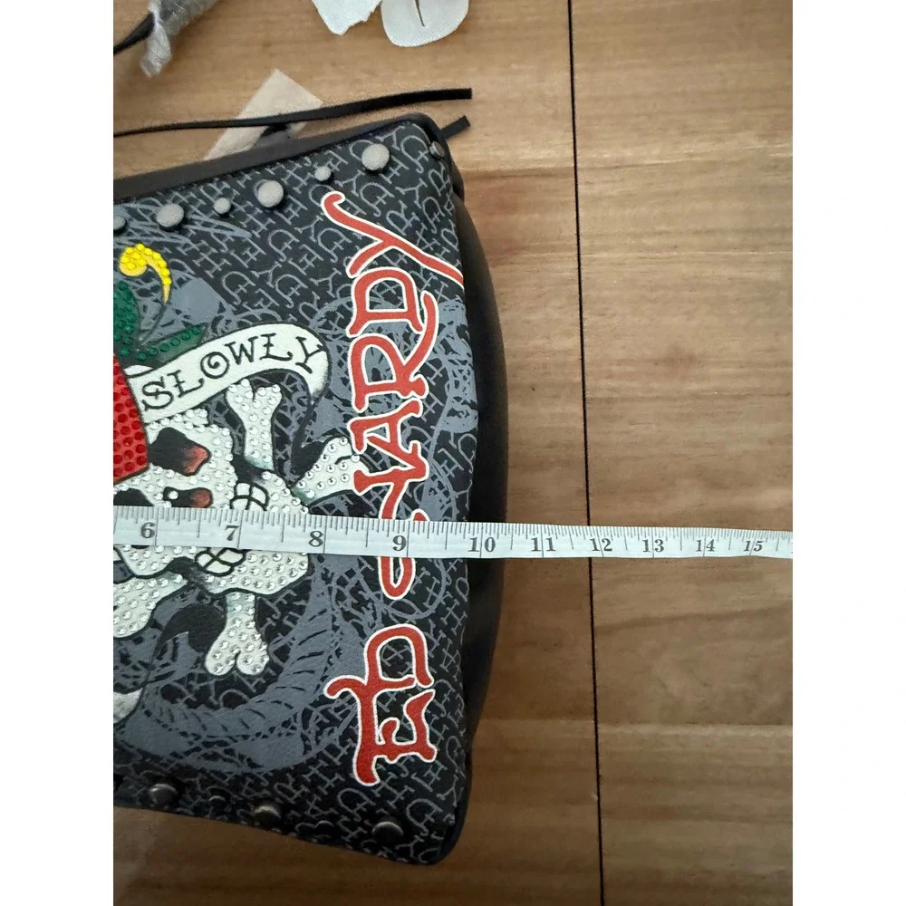 Ed Hardy Love Kills Slowly Crossbody Bag Black Grey Rhinestone Studded NWT